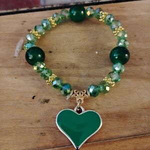 Good Luck Gem Green and Gold Heart Bracelet